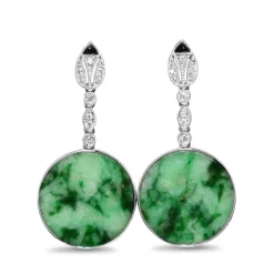 14ct White Gold Jade, Onyx and Diamond Earrings