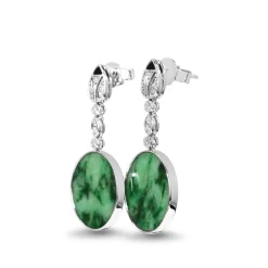 14ct White Gold Jade, Onyx and Diamond Earrings
