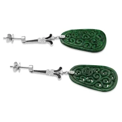 18ct White Gold Jade, Onyx and Diamond Earrings