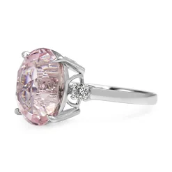 18ct White Gold Kunzite and Diamond 3 Stone Ring