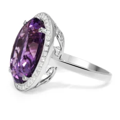18ct White Gold Large Amethyst and Diamond Halo Ring