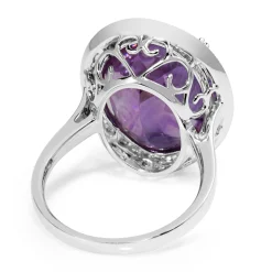 18ct White Gold Large Amethyst and Diamond Halo Ring
