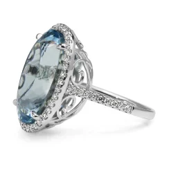 18ct White Gold Large Aquamarine and Diamond Cocktail Ring