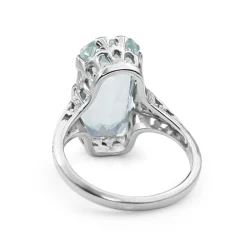 14ct White Gold Late Art Deco Aquamarine Filigree Ring