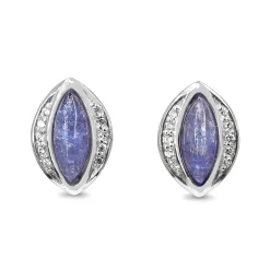 18ct White Gold Marquise Shaped Diamond and Cabochon Tanzanite Stud Earrings