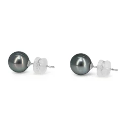 18ct White Gold 8.5mm Black Tahitian Pearl Stud Earrings
