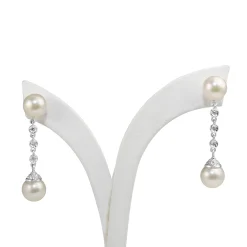 18ct White Gold 8mm Cultured Pearl and Diamond Earrings