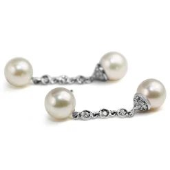 18ct White Gold 8mm Cultured Pearl and Diamond Earrings
