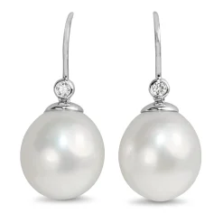 18ct White Gold 15mm South Sea Pearl and Diamond Drop Earrings