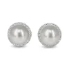 18ct White Gold 10.5mm South Sea Pearls and Diamond Halo Stud Earrings