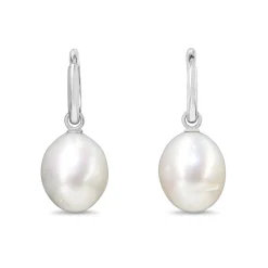 9ct White Gold 12.8mm South Sea Pearl Hoop Earrings