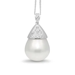 18ct White Gold 19mm South Sea Pearl and Diamond Pendant
