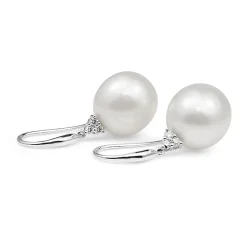 18ct White Gold 14mm South Sea Pearl Diamond Drop Earrings
