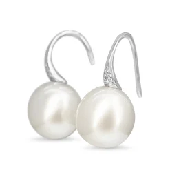 18ct White Gold 13mm South Sea Pearl and Diamond Earrings on French Style Hook