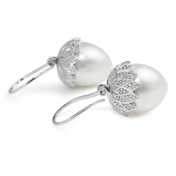 18ct White Gold 12mm South Sea Pearl and Diamond Acorn Earrings
