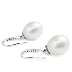 18ct White Gold 13mm South Sea Pearl and Diamond Drop Earrings