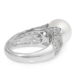14ct White Gold 11mm South Sea Pearl and Diamond Ring