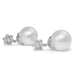 18ct White Gold 14mm South Sea Diamond Pearl Earrings