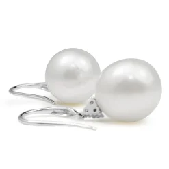 18ct White Gold 14mm South Sea Pearl Diamond Drop Earrings