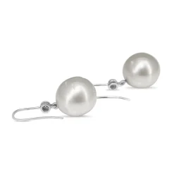 18ct White Gold 14mm South Sea Pearl and Diamond Earrings