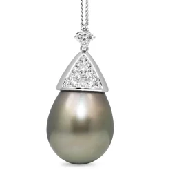 18ct White Gold 18.6mm Tahitian Pearl and Diamond Pendant