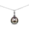 18ct White Gold 12mm Tahitian Pearl and Diamond Drop Necklace