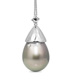 18ct White Gold 18.6mm Tahitian Pearl and Diamond Pendant