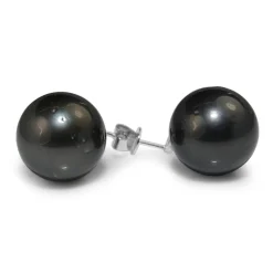 18ct White Gold 15mm Tahitian Pearl and Diamond Earrings