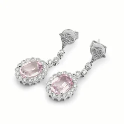 18ct White Gold Morganite and Diamond Daisy Drop Earrings