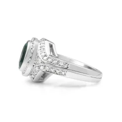 18ct White Gold Natural Emerald and Diamond Halo Ring