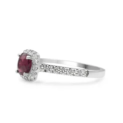 18ct White Gold Natural Ruby and Diamond Halo Ring