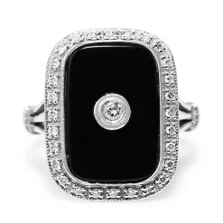 9ct White Gold Onyx and Diamond Ring