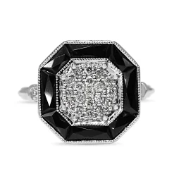 18ct White Gold Onyx and DIamond Cluster Ring