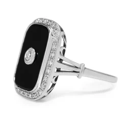 9ct White Gold Onyx and Diamond Ring