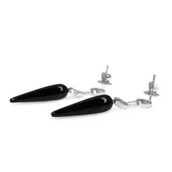 9ct White Gold Onyx and Diamond Drop Earrings