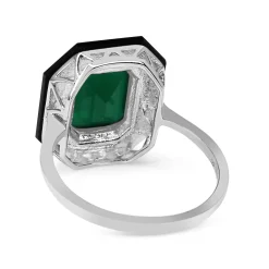 9ct White Gold Onyx and Green Agate Deco Style Ring