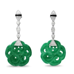 18ct White Gold Onyx, Jade and Diamond Earrings