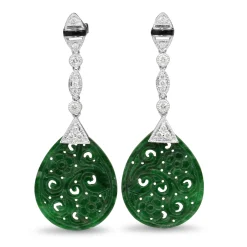18ct White Gold Onyx, Jade and Diamond Earrings