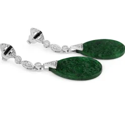 18ct White Gold Onyx, Jade and Diamond Earrings