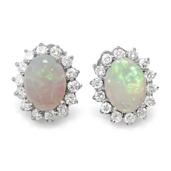 14ct White Gold Opal and Diamond Halo Earrings