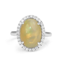 14ct White Gold Opal and Diamond Halo Ring
