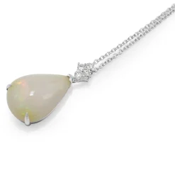 18ct White Gold Opal and Diamond Pendant