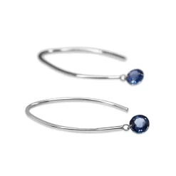 9ct White Gold Open Hoop Floating Sapphire Earrings