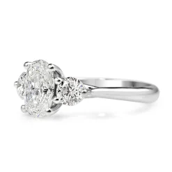 18ct White Gold Oval and Round Diamond 3 Stone Ring