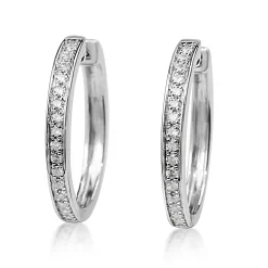 9ct White Gold Oval Diamond Hoop Earrings