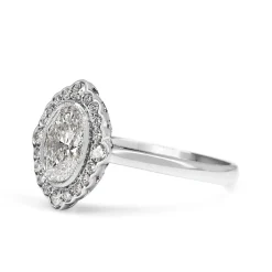18ct White Gold Oval Diamond Daisy Style Halo Ring