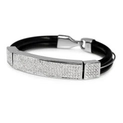 18ct White Gold Pavé Diamond and Neoprene Bracelet