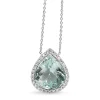 18ct White Gold Pear Aquamarine Halo Necklace