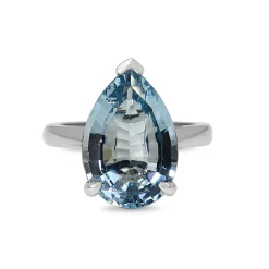 18ct White Gold Pear Aquamarine Solitaire Ring