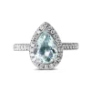 18ct White Gold Pear Aquamarine Halo Diamond Ring
